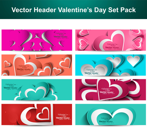 thiết lập ngày Valentine trái tim đầy màu sắc sáng bóng trình bày tiêu đề bộ sưu tập nền vector