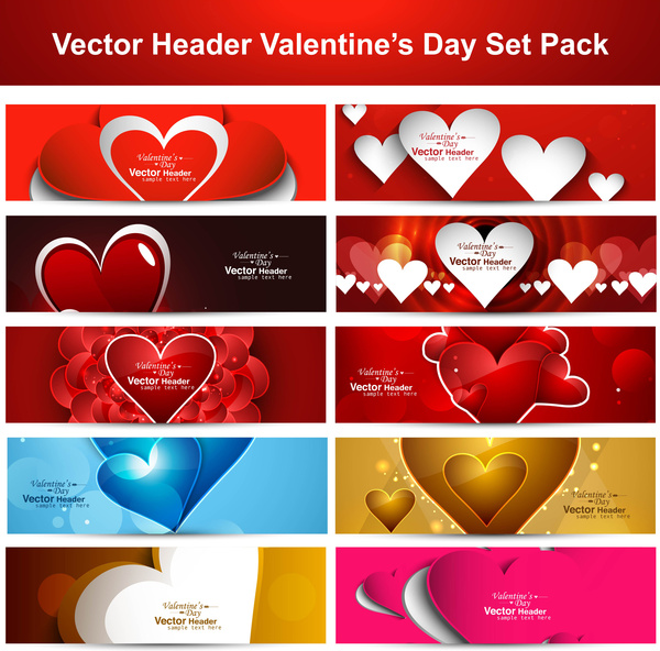 Valentin coeur brillant coloré présentation en-têtes collection arrière-plan la valeur vector