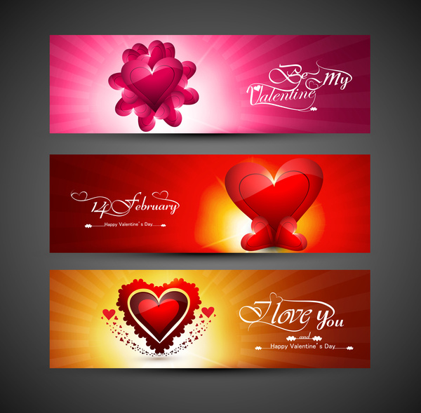Dia de San Valentin diseño rojo * header fondo corazones Set Vector Illustration