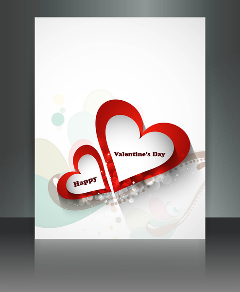 giorno di San Valentino per pieghevole modello cuore sfondo colorato vettoriale