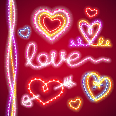 unsur-unsur cinta hari kasih sayang dengan lampu vektor