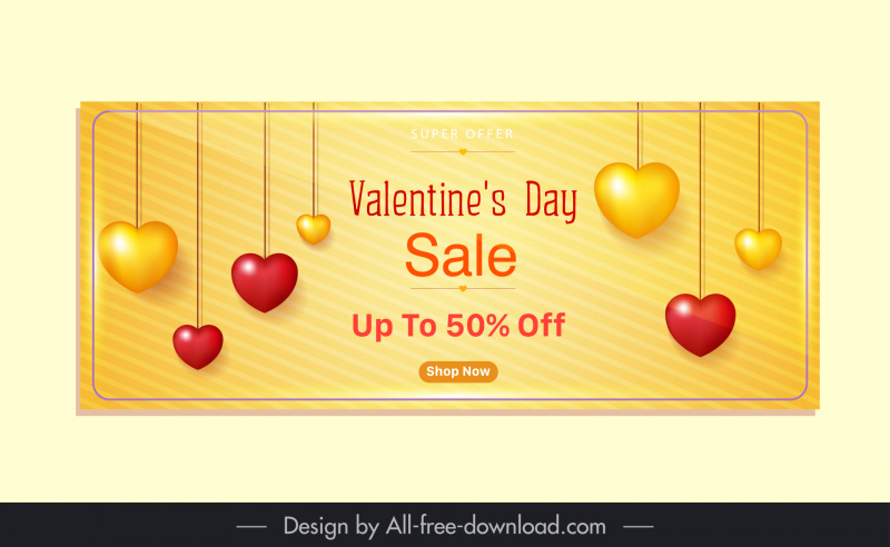 Plantilla de banner de venta de San Valentín Decoración de corazones 3D