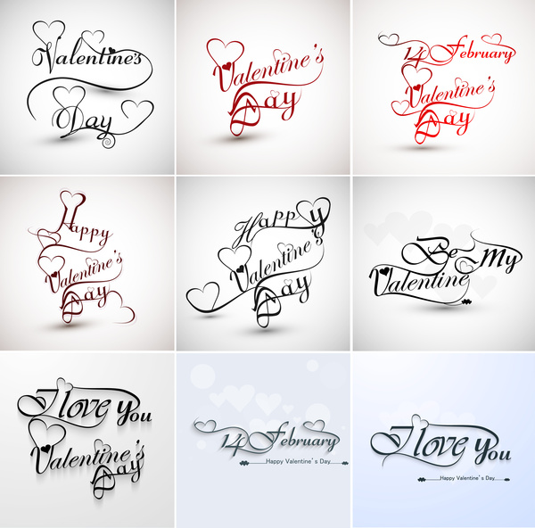 Walentynki ręka napis zestaw kolekcji miłość tematyce kaligraficzny tekst edytowalny wektor ilustracja