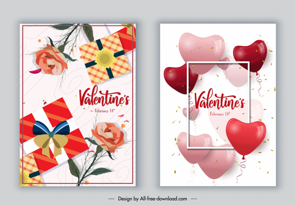 Valentines poster template modern cerah floras hadiah hati