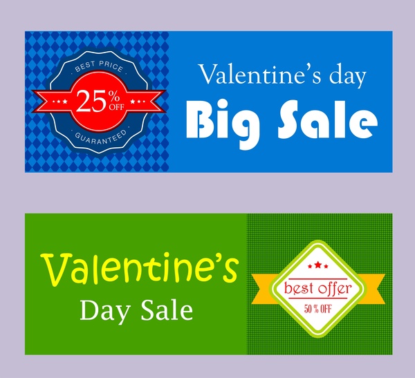 Valentine penjualan banner set dalam hijau dan biru