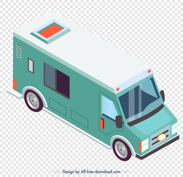 Van xe tải biểu tượng màu xanh lá cây 3D Sketch