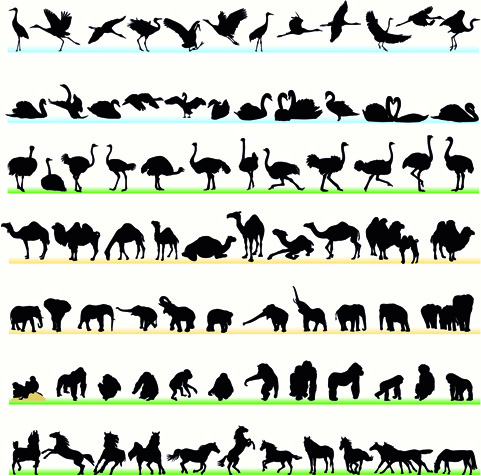 Various Animals Silhouettes Design Vector Set
