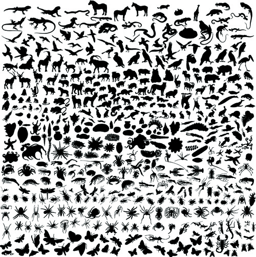 silhuetas de animais diversos desenha set vector