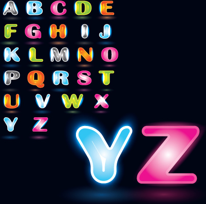 様々 な明るい色のアルファベットのデザインのベクトルのセット