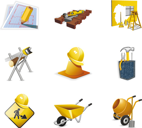 vários ícones de construtores misturam set vector