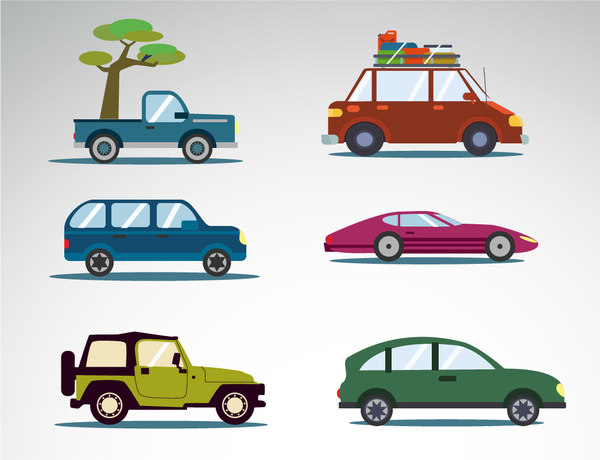 coleção de ícones de carro diversos em design plano