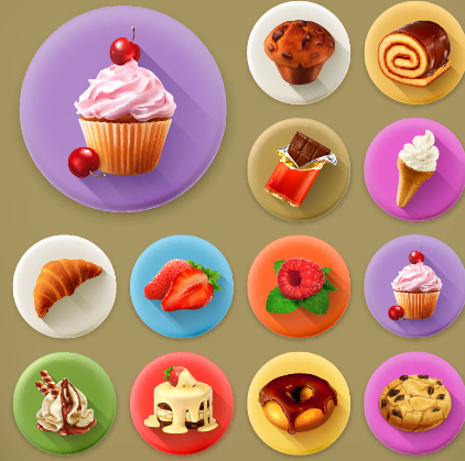 vários ícones de comida e sobremesa planos vector