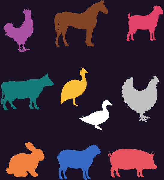 varios animales de granja vectorial diseño con estilo colorido