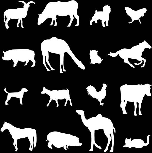 Varios animales de cría de ilustración vectorial con fondo negro