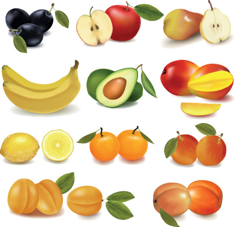 vetor de elementos de design de várias frutas frescas