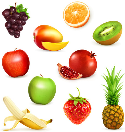 várias frutas frescas vector design