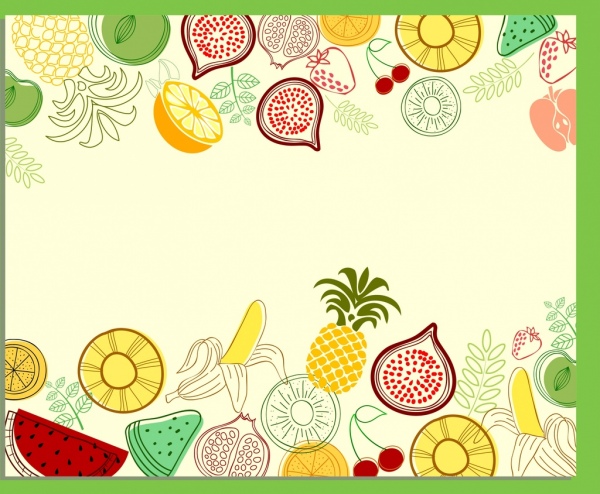 verschiedene Früchte Hintergrund farbig handgezeichneten Entwurf