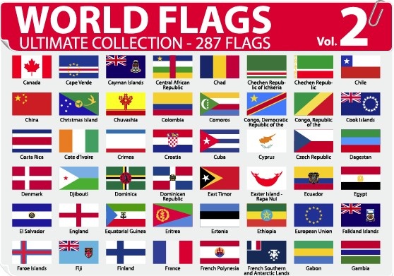 varie bandiere del mondo vettore fissato