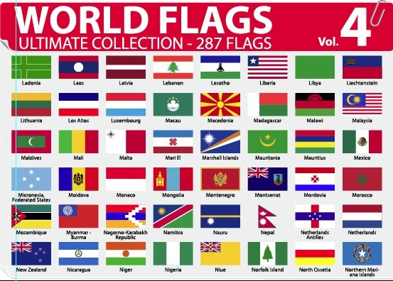 varie bandiere del mondo vettore fissato