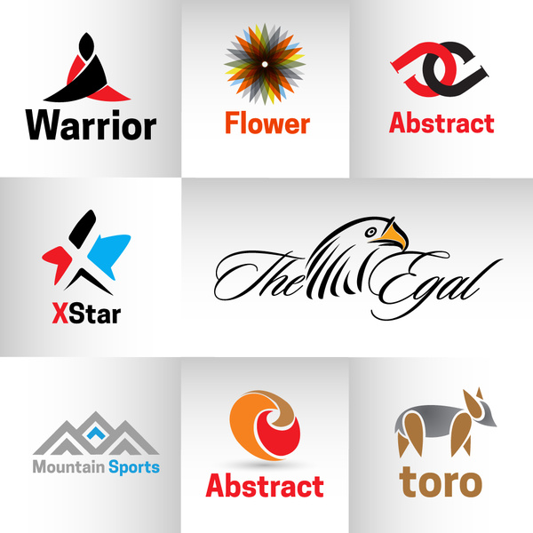 verschiedenen Logo-Sets Stilsammlung in weißem Hintergrund