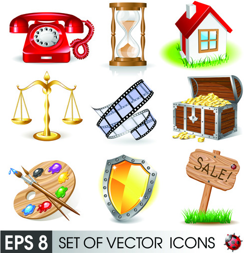 campuran berbagai ikon 3d grafis vektor