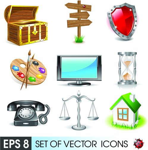 vários ícones 3d misturam gráficos vetoriais