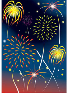 illustrazione di vettore astratto bei fuochi d'artificio sul gradiente blu o rosa
