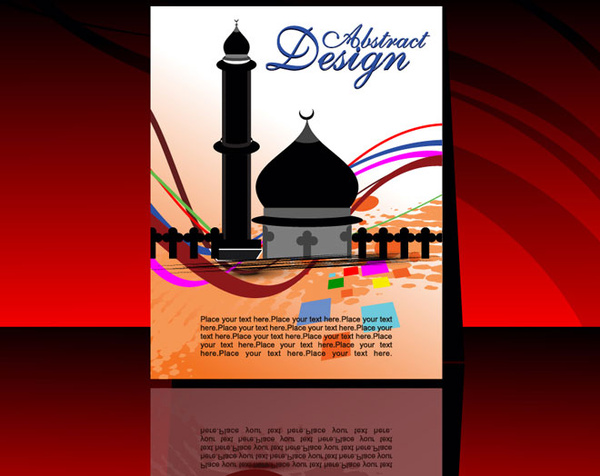 vector trừu tượng dòng xung quanh nhà thờ Hồi giáo eid ramadan lời chào thẻ thiết kế
