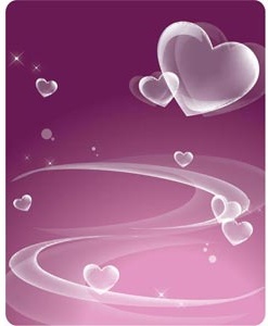 Vektor Abstrak transparan jantung di ungu berkobar latar belakang ilustrasi