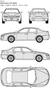 Alfa romeo araba tüm yan ücretsiz blueprint vektör