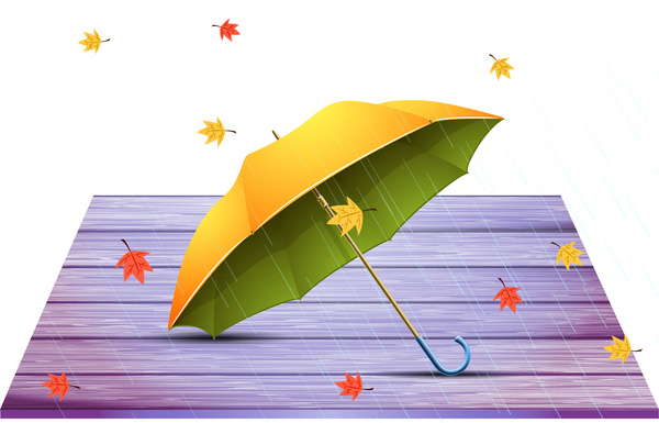 Vektor Herbst Hintergrund mit gelben Regenschirm