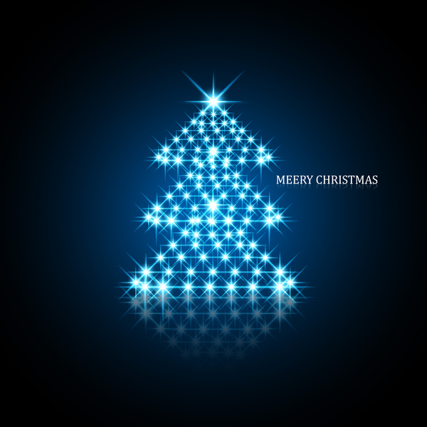 vektor latar belakang bintang-bintang bersinar pohon Natal refleksi biru warna-warni desain ilustrasi