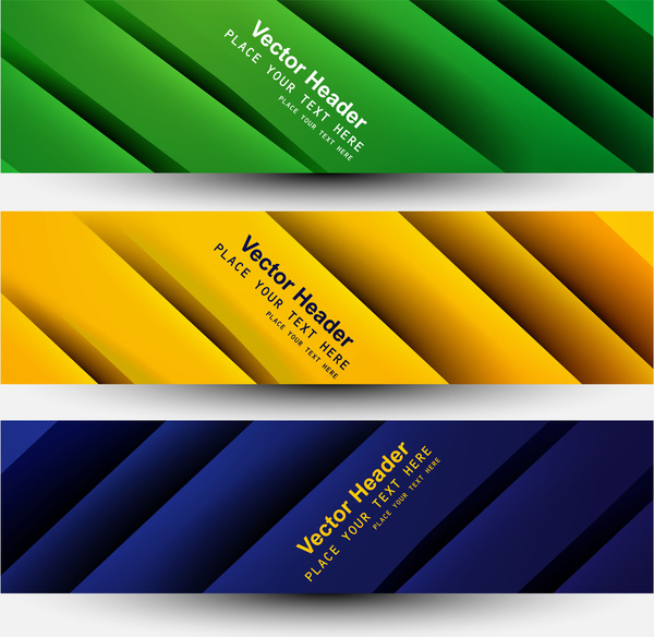 vektor banner Brasil bendera konsep warna-warni gelombang tiga header desain set