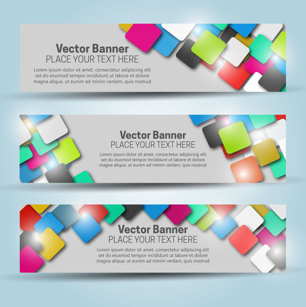 vektor banner template dengan latar belakang warna-warni kotak