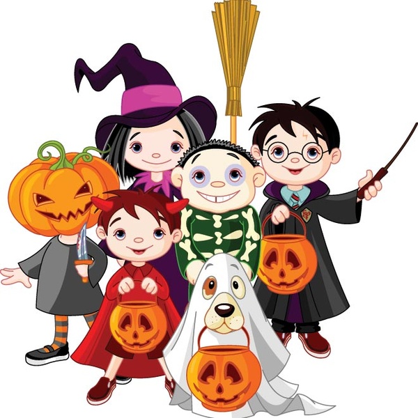 Vector Beautiful Children In Halloween Costume