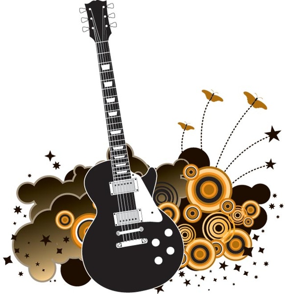 Vector bela guitarra detalhada sobre fundo grunge