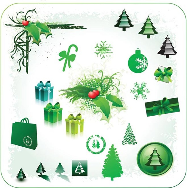 Vector Beautiful Green Christmas Poster Design Elements