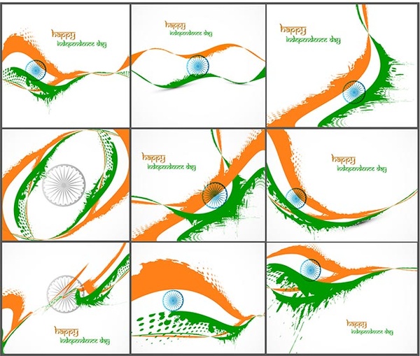 Belo conjunto de dia da independência de india bandeira respingo modelo de vetor