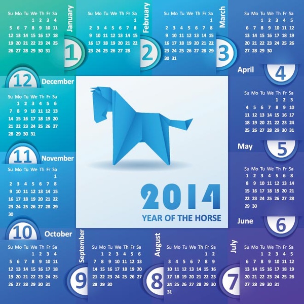 馬カレンダーの青いベクトル beautiful14 年