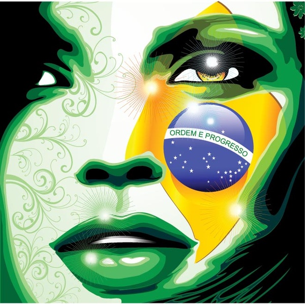 ベクトル少女の顔にブラジル国旗ペイント