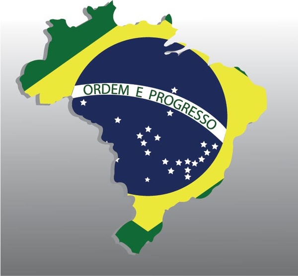 Vector Brazil Map With Rippled Flag On Abstract Background