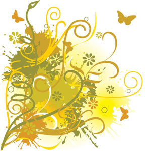 papillon de vecteur sur fond d’art floral grunge jaune
