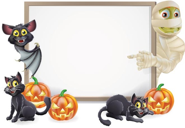 kartun vektor kerangka dan kelelawar halloween poster mockup template