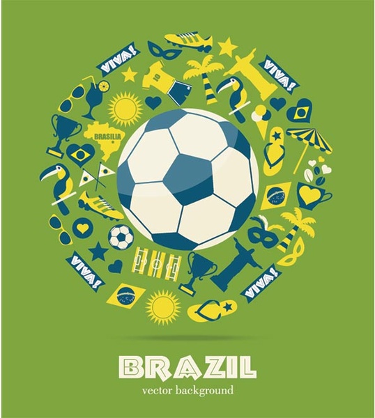 Vektor-kreisförmige brasilianischen Fußball Symbole rund um den Fußball