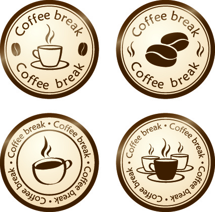 Vector de elementos de las etiquetas engomadas coffe break