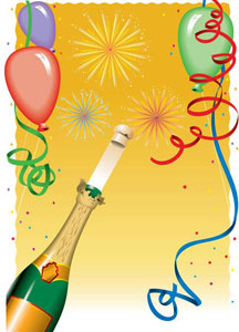 lindo aniversário comemoração balão e fogos de artifício ilustração vetorial