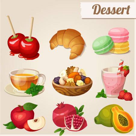 vektor dessert dengan buah ikon