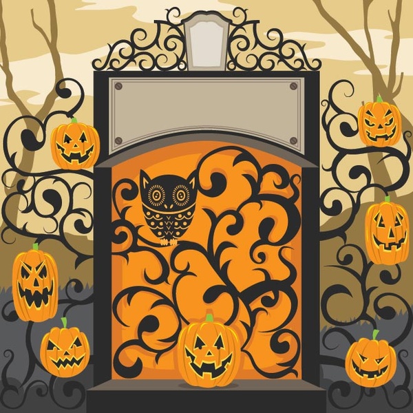 Vector Floral Art Wintage Halloween Poster Title Page Design