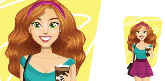 Vektor-Mädchen halten Kaffee