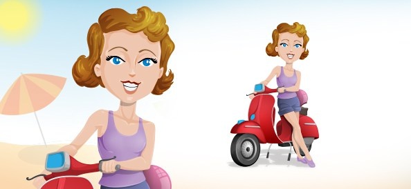 garota de vetor em uma scooter